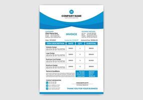 Blue Color Corporate or Business Price reciept template, payment agreement template, Invoice bill template and Invoice document template Design 1 Vector