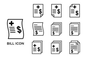 Bill icon set plantilla de diseño vectorial en fondo blanco vector