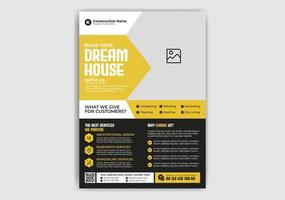 Orange and Black Color Construction, Building, House Making Flyer Template Design 1 with Rectangle, Triangle and Circle Layout Vector