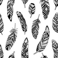 Feather seamless pattern boho set.Hand drawn style. vector