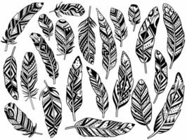 Feather boho set.Hand drawn style. vector