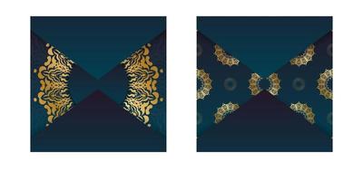 Template Greeting card with gradient blue color with abstract gold pattern for your design. vector