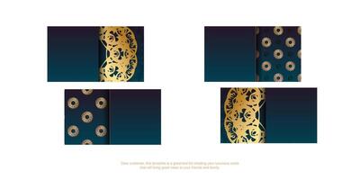 Blue gradient business card with gold mandala pattern for your business. vector