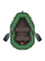 Inflatable green boat with oars top view. For kayaking and rowing design. illustration isolated on white background. Realistic style. vector