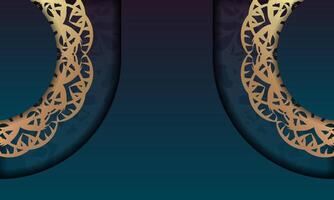 Blue gradient banner with indian gold ornaments and text space vector