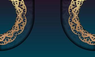 Blue gradient banner with indian gold ornaments and text space vector