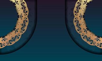 Blue gradient banner with luxurious gold pattern and space for your logo vector