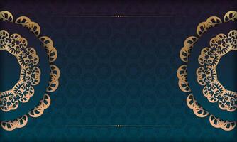 Blue gradient banner with vintage gold ornament for design under logo or text vector