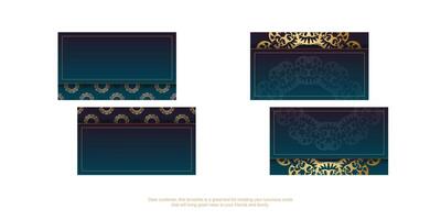 Gradient blue business card with greek gold pattern for your business. vector