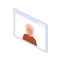 Young woman. Teleconference display screen via virtual application or Internet. Business online meetings of the company. Vector. vector