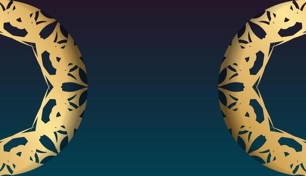 Blue gradient banner with mandala gold pattern for design under your text vector