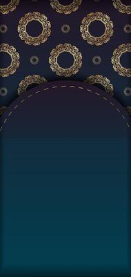 A dark blue background with gold ornate patterns