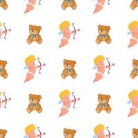 Seamless pattern with cupid and teddy bear. Festive pattern. Suitable for postcards, backgrounds, books and posters. illustration. vector