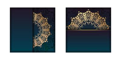 Template Congratulatory Brochure with a gradient of blue color with luxurious gold ornaments for your congratulations. vector