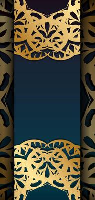 Brochure template with gradient blue color with mandala gold ornament for your congratulations.
