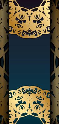 Flyer template with gradient blue color with vintage gold pattern for your design.