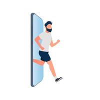 The guy runs out of the smartphone. The concept of banning devices, device free zone, digital detox. Blank for sticker. Isolated. . vector
