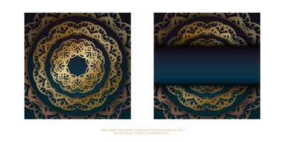 Brochure template with gradient blue color with vintage gold pattern for your design. vector