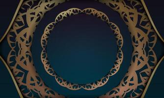 Blue gradient banner with abstract gold ornament for design under the text vector
