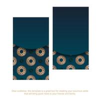 Blue gradient business card with abstract gold pattern for your business. vector