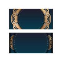 Flyer template with gradient blue color with mandala gold pattern for your congratulations. vector