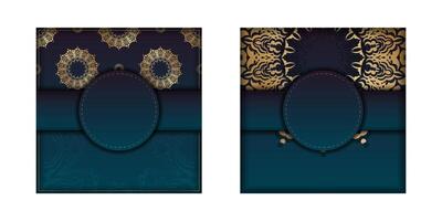 Two blue and gold cards with ornate patterns vector