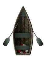 A boat with oars for fishing and tourism in hakki color. View from above. For kayaking and rowing. illustration isolated on white background. Realistic style. vector