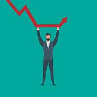 Businessman holds a falling chart. The concept of saving a business from default, inflation and falling stocks. Isolated. Vector. vector