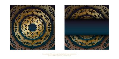 Blue gradient brochure template with Indian gold pattern for your brand. vector