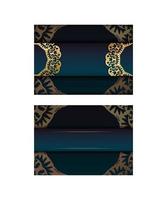 Greeting card template with gradient blue color with luxurious gold pattern prepared for typography. vector