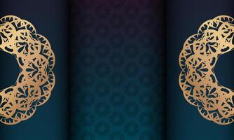 Blue gradient banner with vintage gold pattern and text space vector