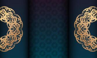 Blue gradient banner with vintage gold pattern and text space vector