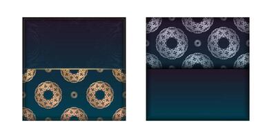 Flyer template with gradient blue color with mandala gold ornament for your congratulations. vector
