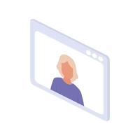 Young woman. Teleconference display screen via virtual application or Internet. Business online meetings of the company. Suitable for remote work and webinars. Vector. vector