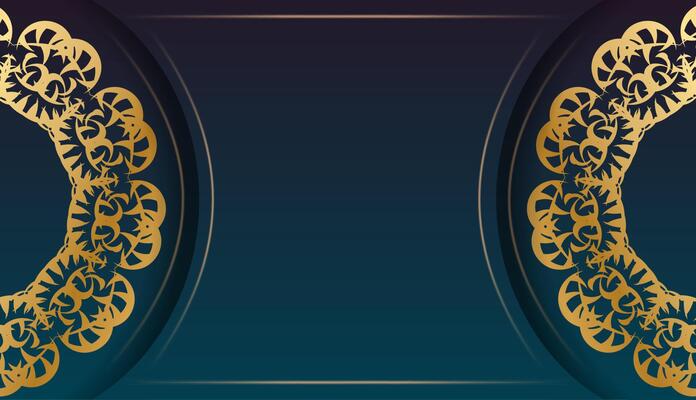 Golden frame with floral pattern on dark blue background