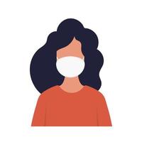 Wearing facial mask vector illustration in flat design. Woman wearing protective medical masks. Vector.