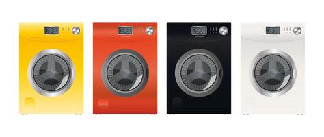 Four different colored washing machines on a white background vector