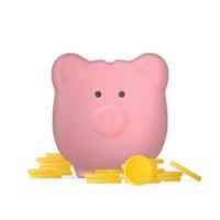 Pink piggy bank in the form of pigs with gold coins. Piggy bank for money with a mountain of coins. Isolated. Vector. vector