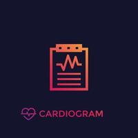 cardiograma, diagnóstico cardíaco, icono de vector