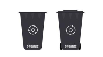 Black trash can in a flat style. Waste bin for organics. ECO concept. Vector. vector