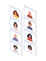 A group of people are shown on a screen vector
