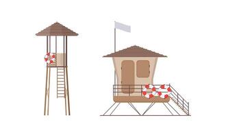 Set Beach lifeguard tower to save drowning people. vector