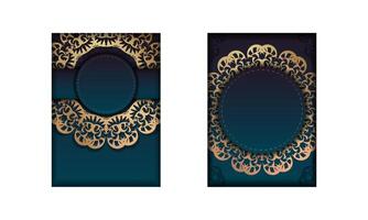 Template Greeting card with a gradient of blue color with a golden mandala pattern for your congratulations. vector