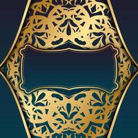 Blue gradient banner with vintage gold ornament for design under your text vector