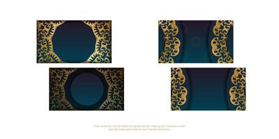 Gradient blue business card with abstract gold ornaments for your personality. vector