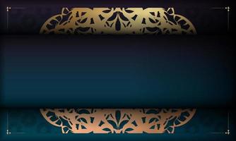 Blue gradient banner with abstract gold ornament and place for text vector