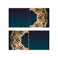 Brochure template with gradient blue color with mandala gold ornament prepared for typography. vector