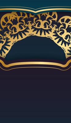 Golden frame with floral pattern on dark blue background