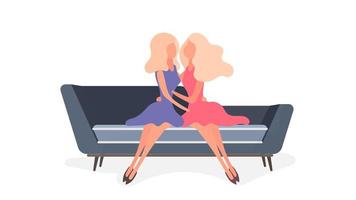 The girl hugs the girl while sitting on the couch. LGBT concept. Isolated. Vector. vector