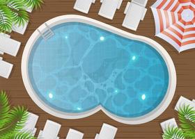 Round pool top view. Summer banner. Vector illustration.